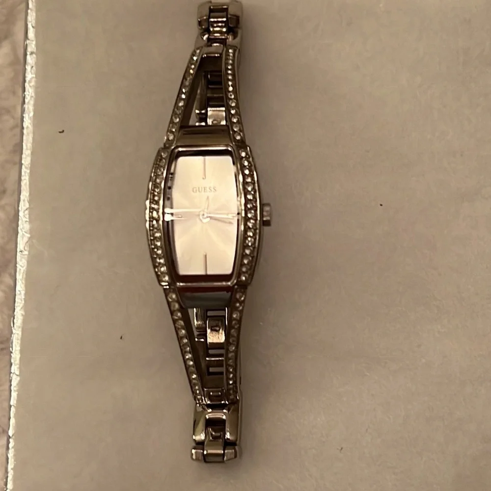 GUESS Womens Silver Tone Watch with Rhinestones